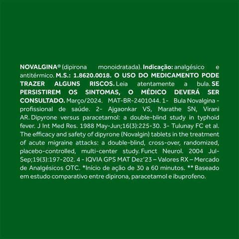 Novalgina  500mg - 30 Unidades - Comprimido