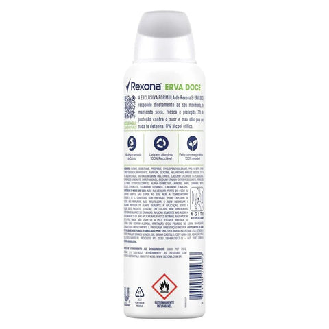 Desodorante Antitranspirante Aerosol Feminino Rexona Erva Doce 72 Horas 150Ml