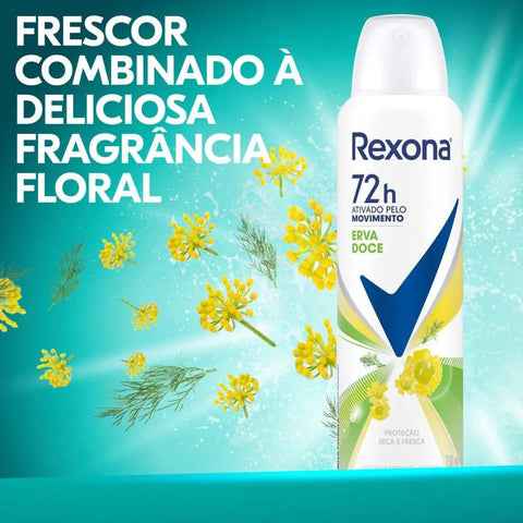 Desodorante Antitranspirante Aerosol Feminino Rexona Erva Doce 72 Horas 150Ml