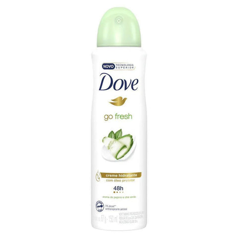 Desodorante Antitranspirante Feminino Dove Go Fresh, Pepino e Chá Verde, Aerossol, 1 Unidade Com 150Ml
