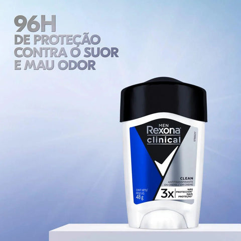 Desodorante Masculino Rexona Men Clinical Clean, Creme, 1 Unidade Com 48G