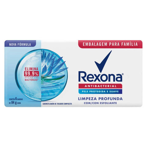 Sabonete Corporal Rexona Antibacterial Limpeza Profunda, Barra, 6 Unidades Com 84G Cada
