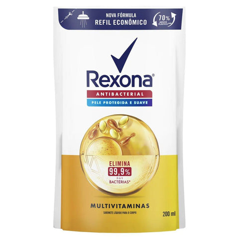 Sabonete Corporal Rexona Antibacterial Multivitaminas, Líquido, Refil, 1 Unidade Com 200Ml