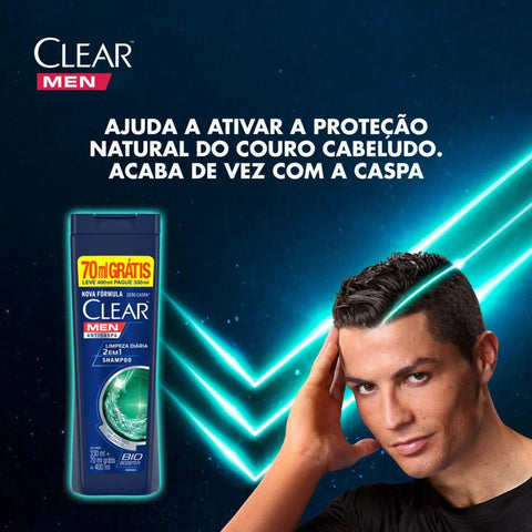 Shampoo Anticaspa Clear Men Limpeza Diária 2 Em 1 - Leve 400Ml Pague 300Ml